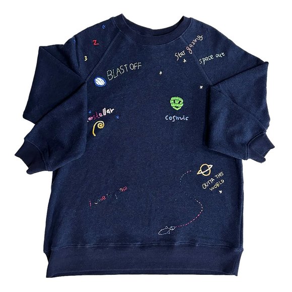 I Stole My Boyfriend's Sweatshirt Navy Blue Cosmic UFO Women’s Size M/L - Picture 3 of 5